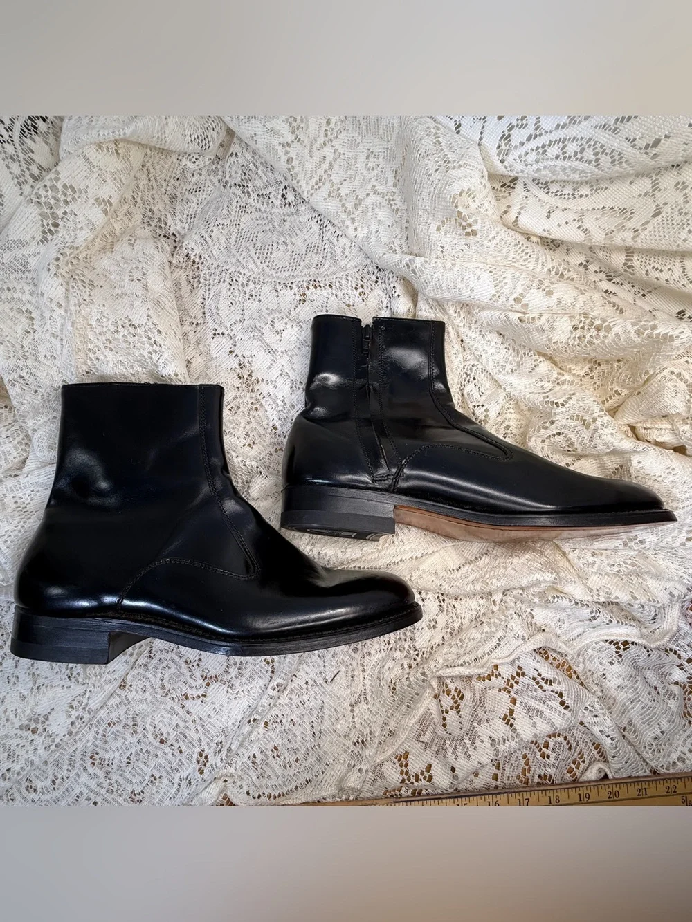 Vintage Knapp Black Leather Side Zip Boots Mens 8D Made USA Dress Boots